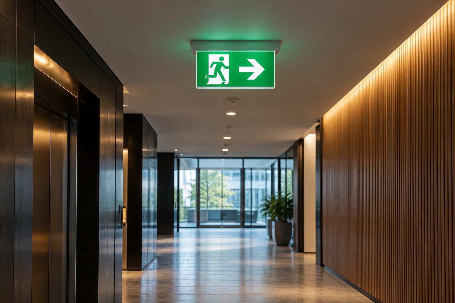 Emergency lighting in a commercial interior