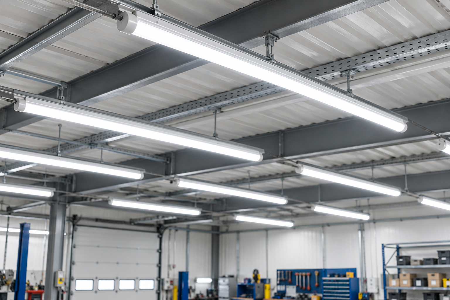 LED tube lighting in a workshop